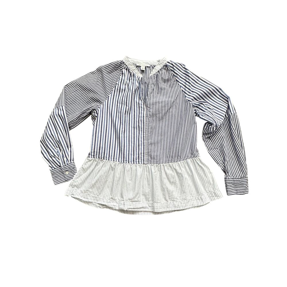 Free Assembly Blue White Stripe Peplum Blouse Top Size S